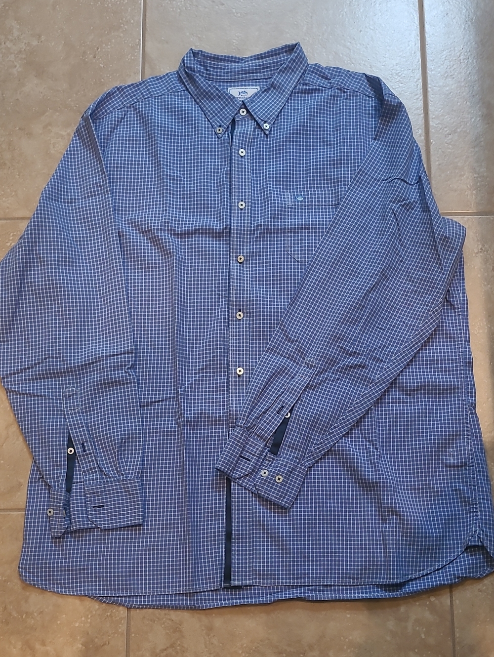 Southern Tide Men's Navy Blue Check Button-Down Shirt
